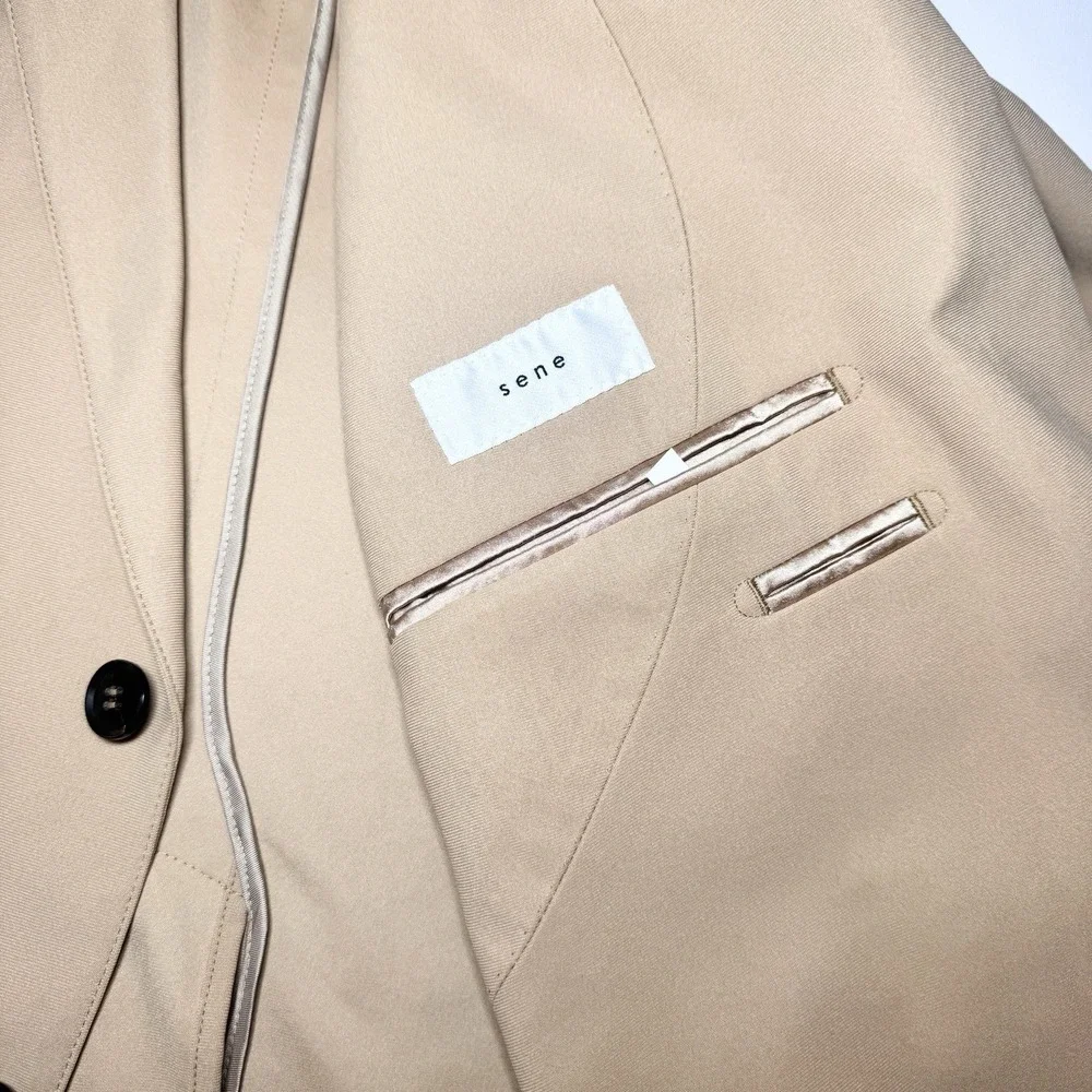 Sene FlexTech Travel Suit Mens Custom Made Unstructured Stretch 46-48L Khaki Tan